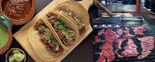 Tacos al Carbón preparados en un puesto