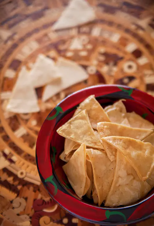 Fried Tortilla Chips over the Aztec Calendar